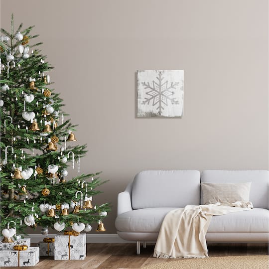 Stupell Industries Rustic Winter Snowflake Shape Canvas Wall Art
